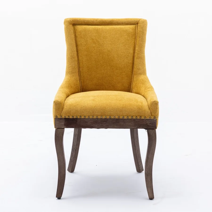 AandA Furniture, Ultra Side Dining Chair, Thickened fabric chairs with neutrally toned solid wood legs, Bronze nail head, Set o
