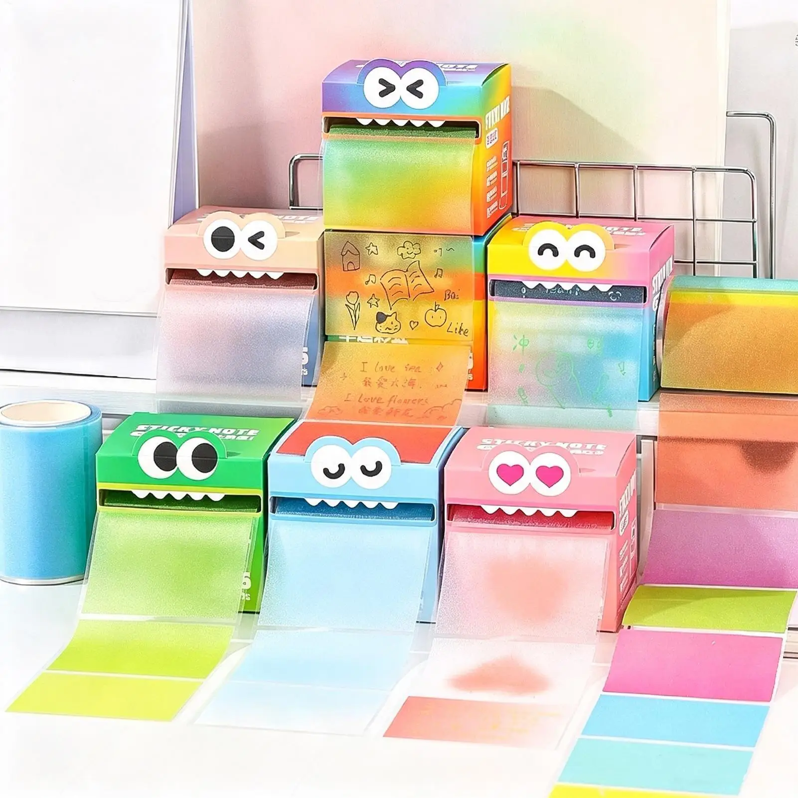 630PCS Transparent Glitter Sticky Notes Cute Colorful Self-Adhesive Pads Clear See-Through Memo for School Office Home Study