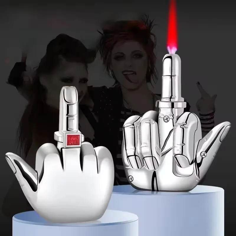 Jet Flame Torch Middle Finger Lighter Inflatable Gas Butane Compact Metal Windproof Lighter with Sound Smoking Gadgets for Men