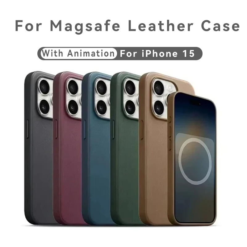 

Offical FineWoven Leather For iPhone 15 Pro Max Plus Strong Magnet Case For Magsafe Cover Wireless Charging Drop Protect Cover