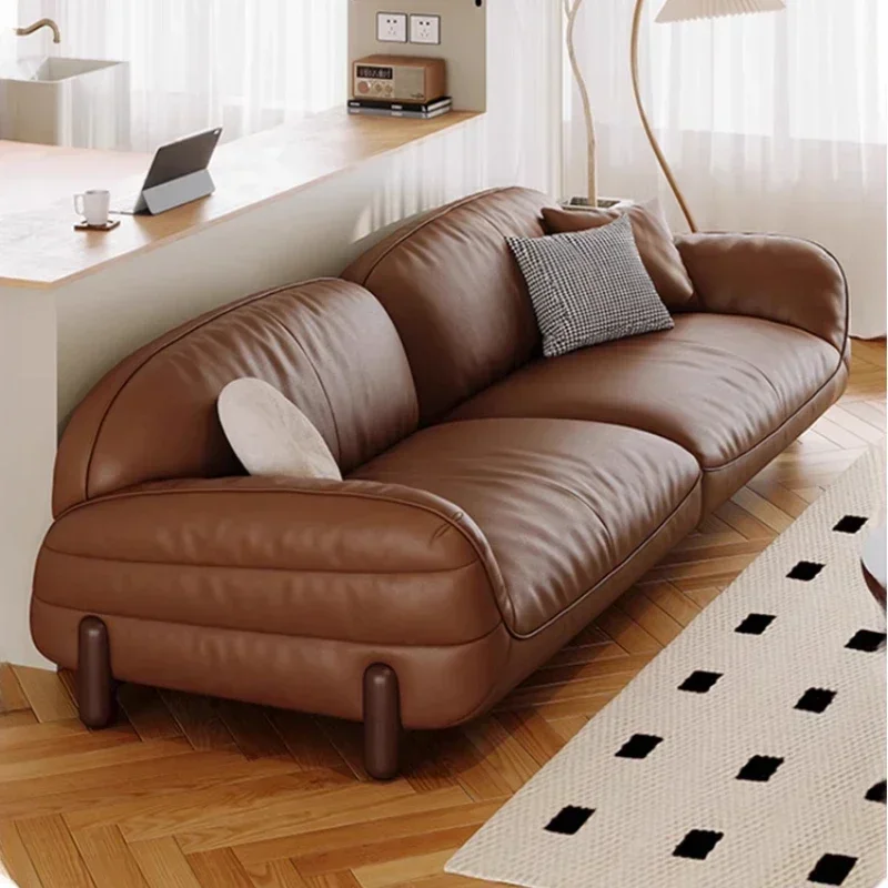 

Italian Leather Brown Sofa Living Room Modern Single Luxury Puffs Couch Double Nordic Designer Canape Salon Home Furniture