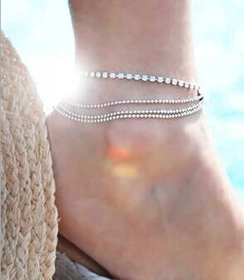 New Arrival Fashion Women Multi Layer Ankle Bracelet Chain Link Foot Crystal Beaded Sandal Beach Ankle Jewelry For Female