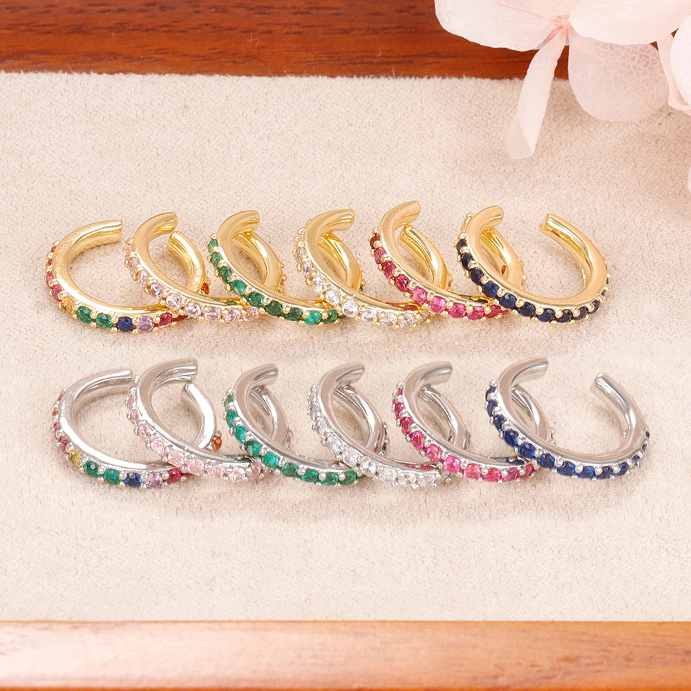 1PC Stainless Steel Rainbow CZ Cuff Wrap Clip On Earrings Women Girls Climber Ear Cartilage Bone Clips Fake Earring Non Piercing