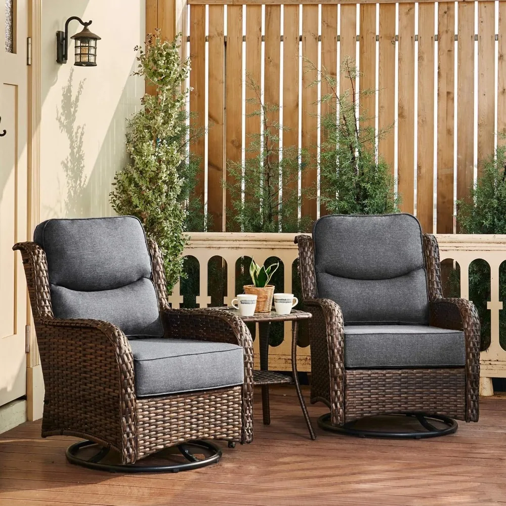 

Luxury Outdoor Swivel Rocker Patio Chairs of 2 with 6 Inch Thick Cushions and Side Table, Swivel Outdoor Chairs 3PCS.