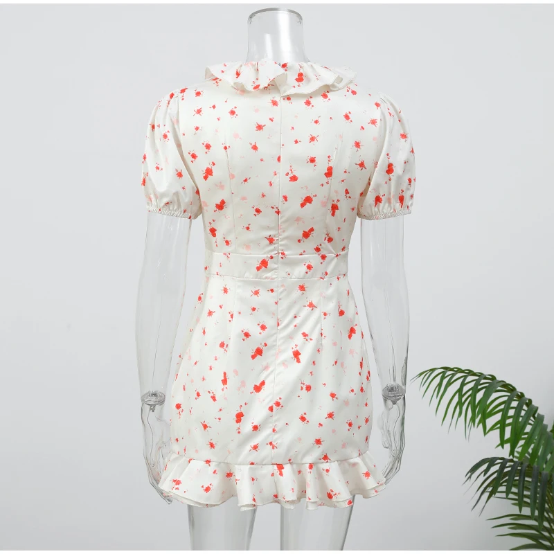 Lady Flare Puff Sleeve V Neck Mini Dress Women Floral Print Sexy Ruched Hem Bodycon Chic Dresses 2026 Party Summer Gowns Petite Sed4e17e9603340ff817bd01b58252577F