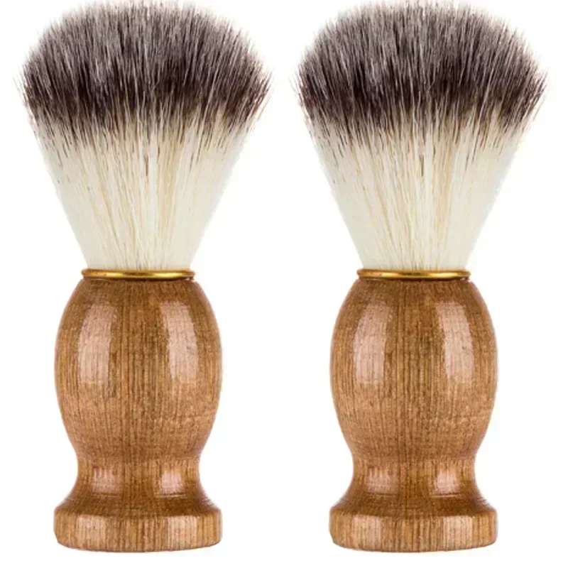 Brosse de rasage avec manche en bois pour hommes, cheveux de blaireau naturels, outil de rasage d'appareil, livres de barbe qualifiée ale, salon de barbier