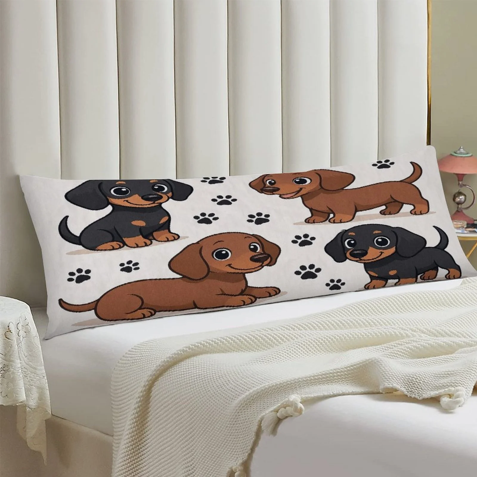 Sausage Dog Puppy Themed Pillowcase, Fashionable Plush Long Bed Pillowcase, Soft Decorative Double-Sided Printed Large Pillowcas