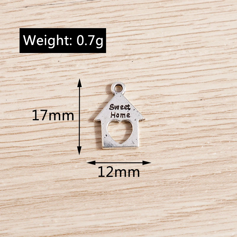 Tusember 50 Stück 12*17mm Legierung Herzanhänger „Sweet Home“ für Halsketten, Ohrringe, Damen, Mädchen, Mode-Schmuckherstellung, DIY – Detail 2