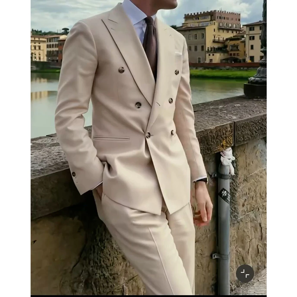 

Men Suit 2 Piece Set Big Lapel Double Breasted Slim Fit Comfortable Business Suits Elegant Formal Blazer Pants Outfit Casual Fas