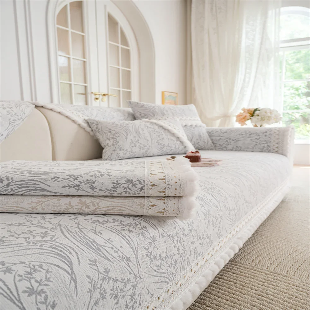 French High-end Sofa Cushion All Seasons Universal 2025 New Entry Luxury Non-slip Chenille Straight Row Cushion Sofa Cover