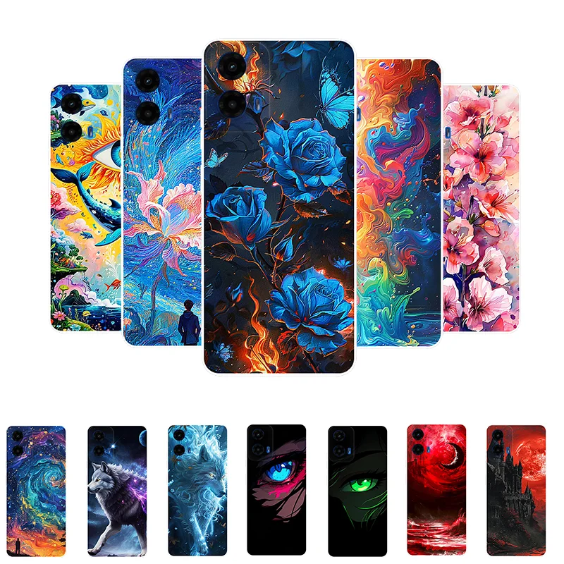 For Motorola Moto G45 5G Case Flower Red Moon Silicone Soft TPU Back Cover for Motorola G45 G 45 Phone Case MotoG45