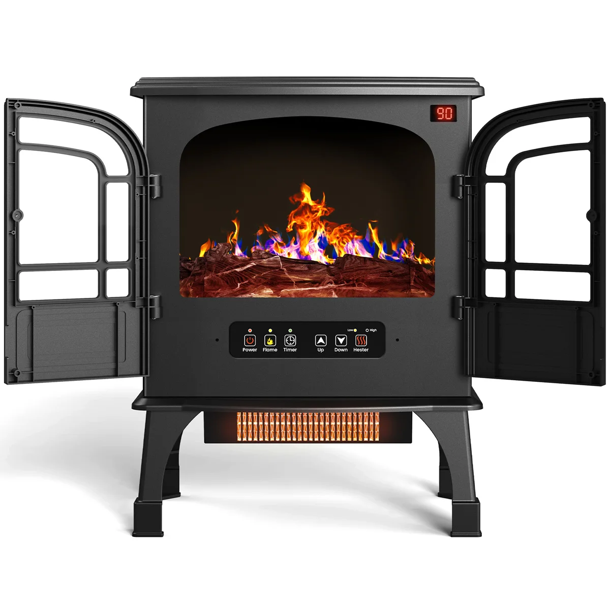 Warmtoo 1500W 24 Inches Electric Fireplace Remote Portable Stove 3D Flame Effect Freestanding Heater with PTC Heating System