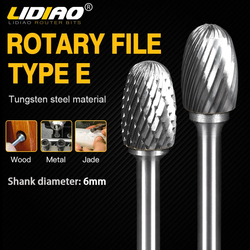 LIDIAO Tungsten Carbide Burr Bit 1pc 6mm Shank Rotary File Power Tools Die Grinder Metal Wood Carving Drill Bit Cutter Milling