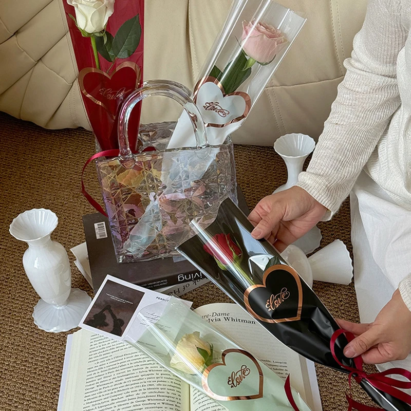 30 pçs único buquê de flores papel de embrulho transparente celofane saco de embalagem de presente festa de aniversário de casamento florista sacos de embalagem