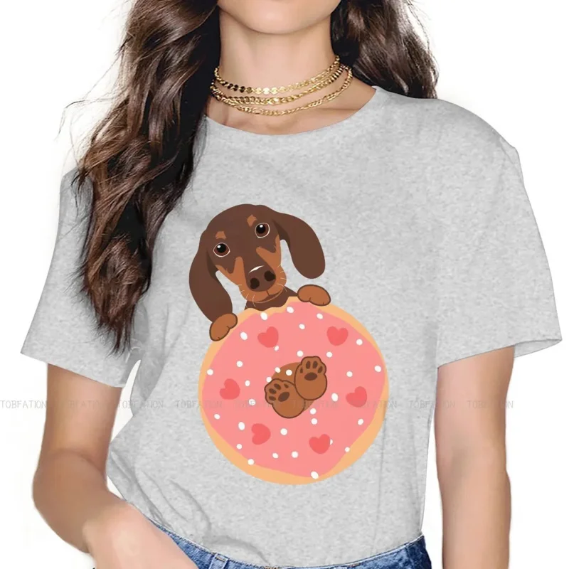 Sausage Dog T-Shirt for Woman Girl Love Chocolate Dachshund Donut Basic Leisure T Shirt High Quality Trendy Loose