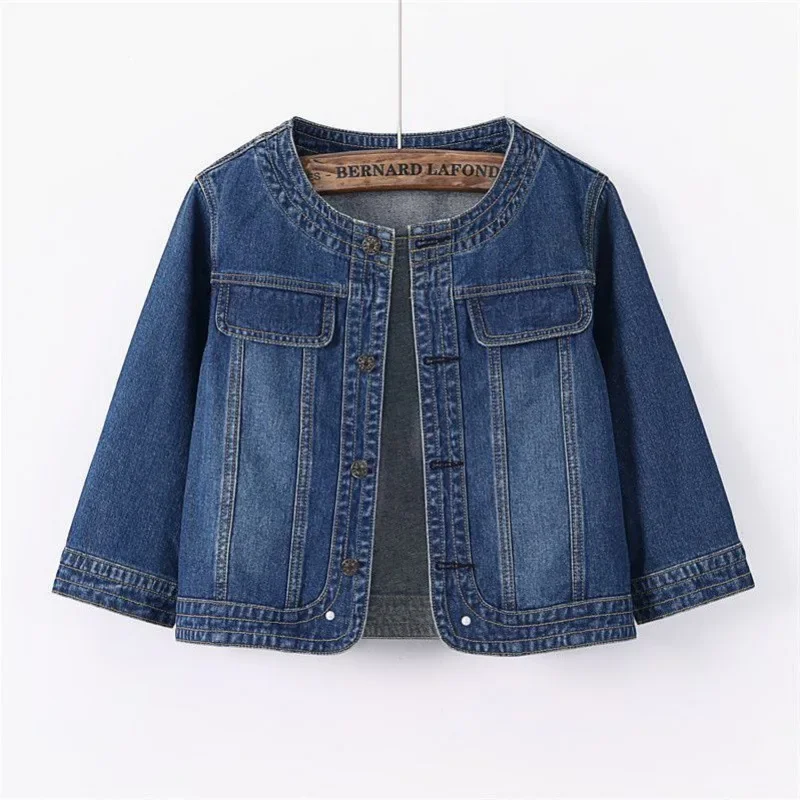 

New Seven Divide Sleeve Round Neck Denim Jacket for Women Spring Short Spliced Button Loose Top Paired with Dress Cowboy Outwear