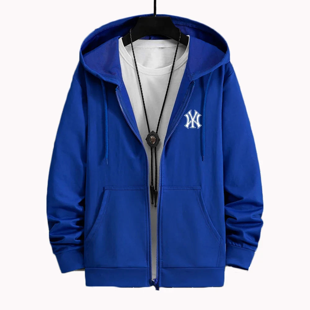 Men's street style zipper coat, oversized clothing, fashionable sweatshirt, solid color printed, outdoor sports loose top