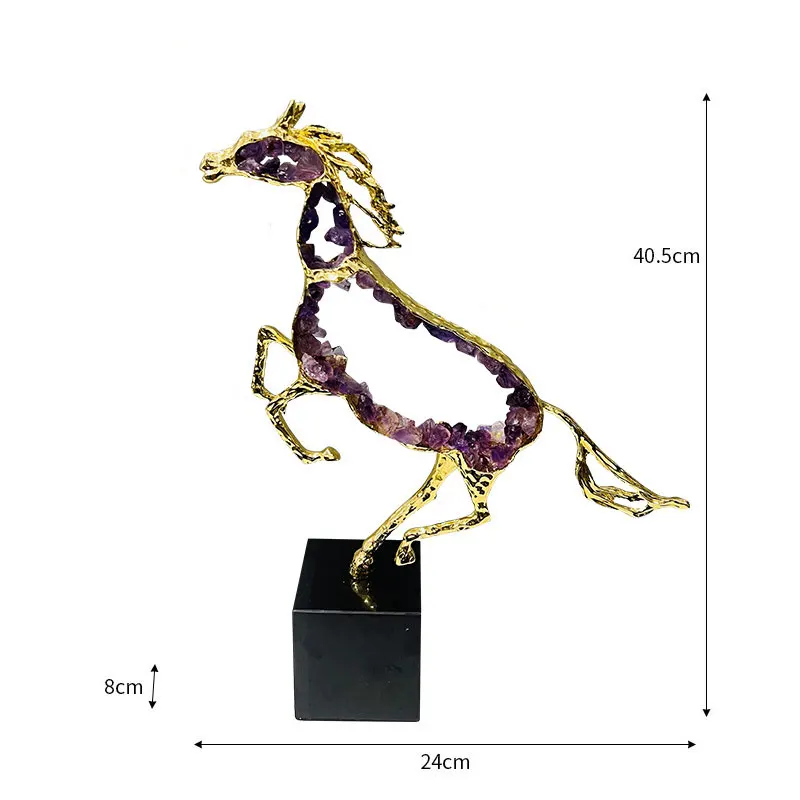 Marble Base Alloy Glass Horse Figurine Decoration Home Room Table Sculpture Ornaments Items Study Office Desk Statue Accessories