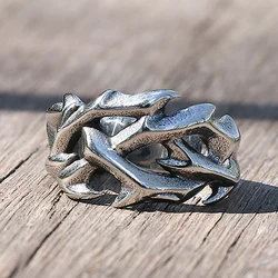 Vintage Hollow Out Design Crown of Thorns Ring 316L Stainless Steel Biker Rings for Men Women Couple Fashion Party Jewelry Gift