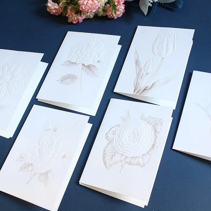 

50PCS Simple and High-end Embossed Rose Flower Greeting Card Wedding Vow Card Birthday Blessing Message Card Gift Card Card