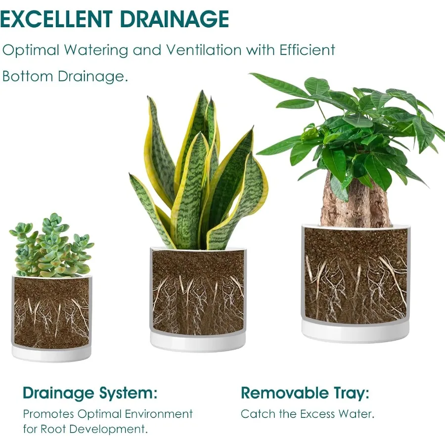 Keramik-Pflanztöpfe, 3-teilige Pflanzgefäße für Zimmerpflanzen, 4,25 + 5,25 + 6,25 Zoll, Blumentöpfe mit Entwässerung, Blumentöpfe für den Innenbereich für Sauger