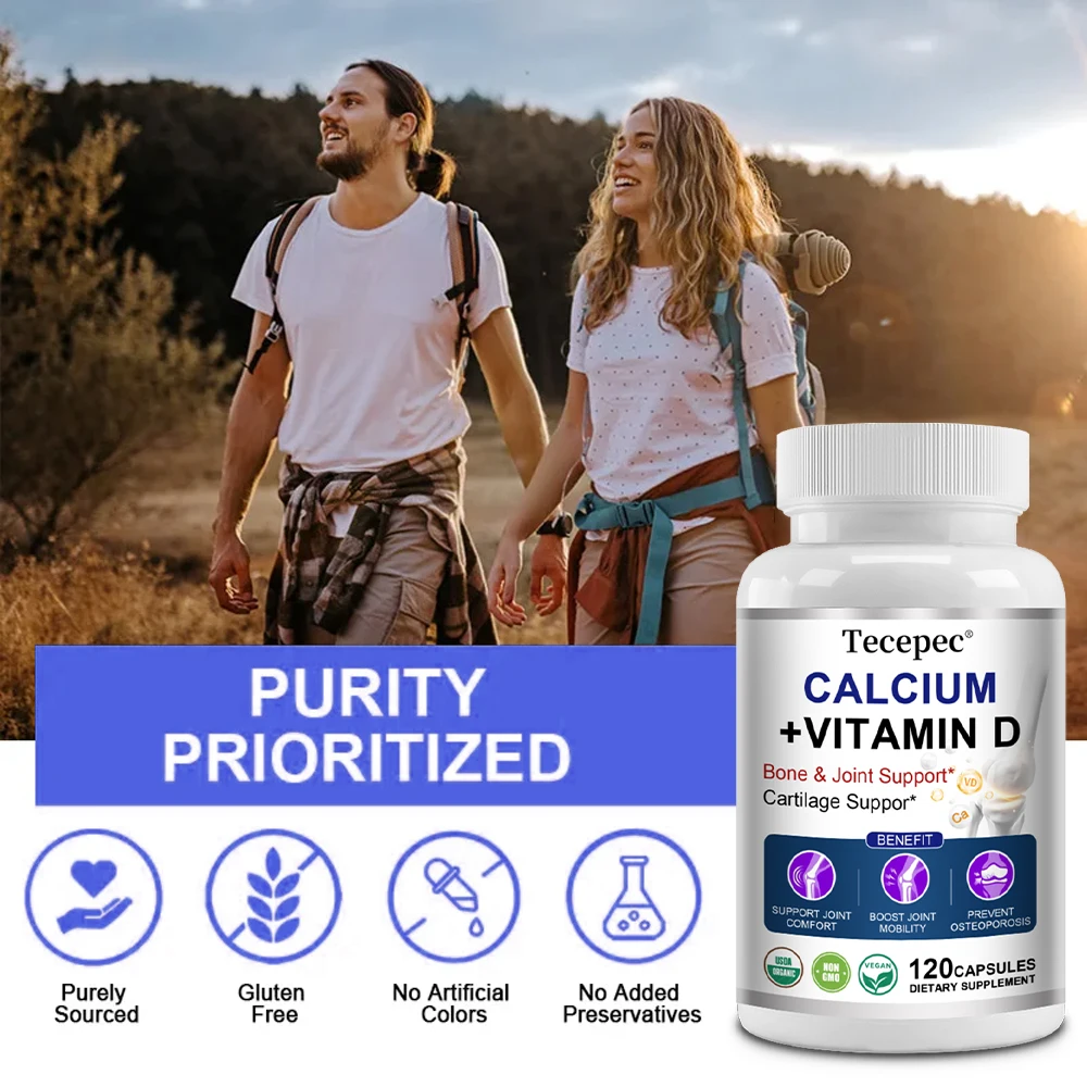Calcium & Vitamin D3 Capsules, High Absorption Supplement for Bone, Teeth, Skin & Immune Health, Enhancer Adult Joint Health