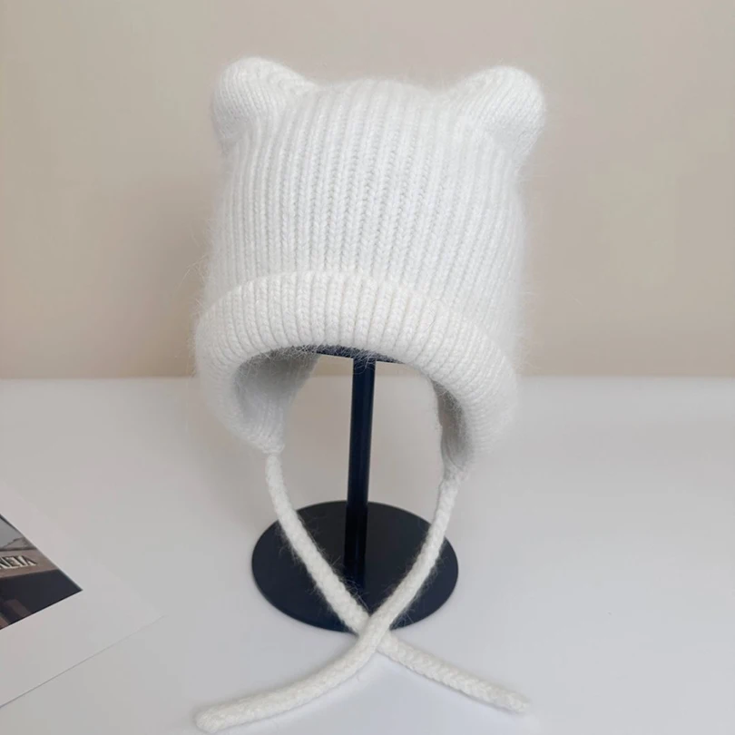 Hat Earflap Women Winter Angora Knit Beanie Design Warm Accessory For Cold Weather Autumn Outdoor Skiing Holiday