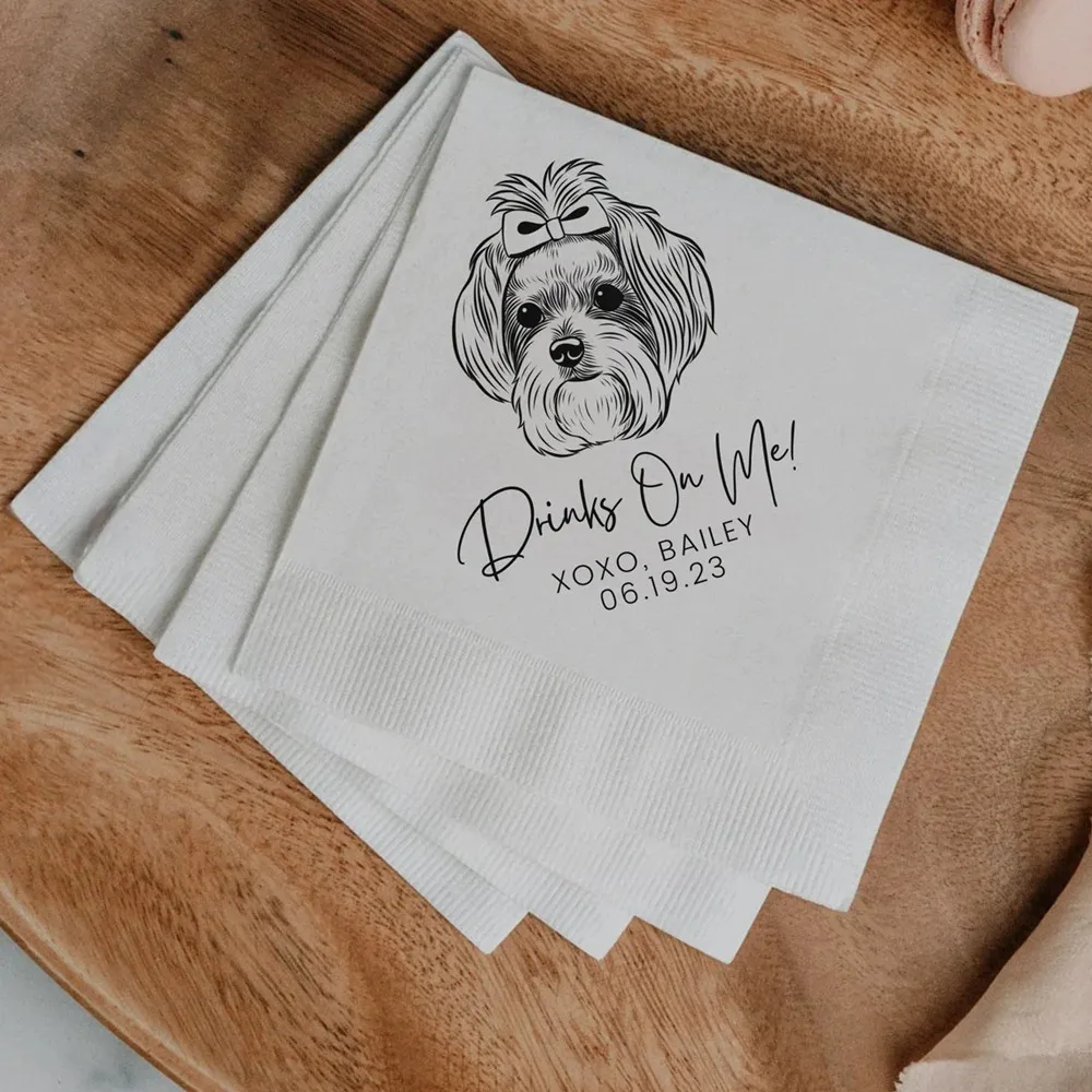 Custom Pet Cocktail Napkins,Dog Wedding Napkins,Customized Pet Napkins,Custom Pet Portrait Wedding Napkins,Custom colored napkin