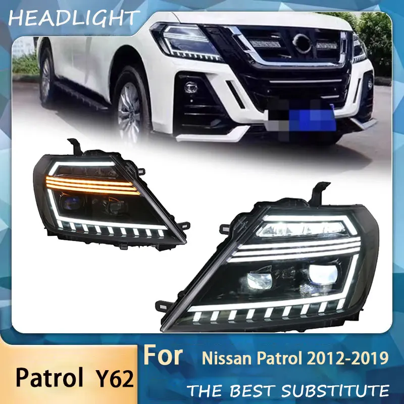 2pcs Headlight Assembly for Nissan Patrol 2012-2019 Modified Daytime Running Light low and high beam turn signal car accessories