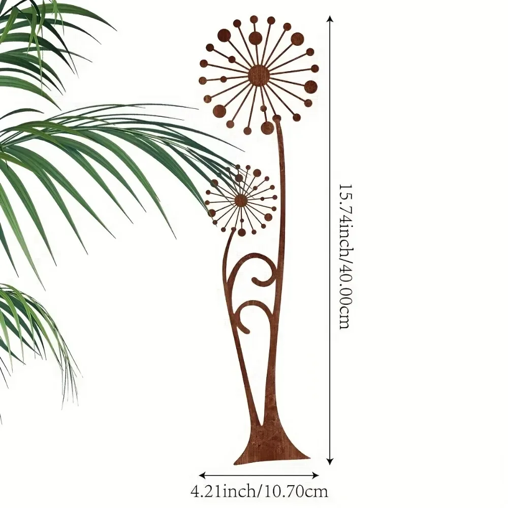 Metal Garden Stakes, Shaped Like Rust-Colored Dandelion Flowers, Garden Decorations, Classic Style for Christmas, Easter, Mother's Day, Sold Individually