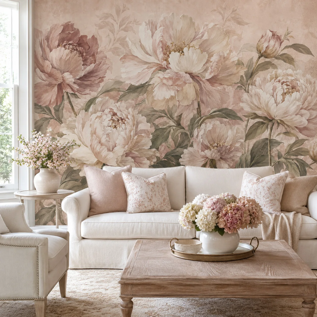 Custom Vintage Peony Floral Wallpaper Mural Blush Pink Botanical Wall Decor Living Room Bedroom Non Self Adhesive