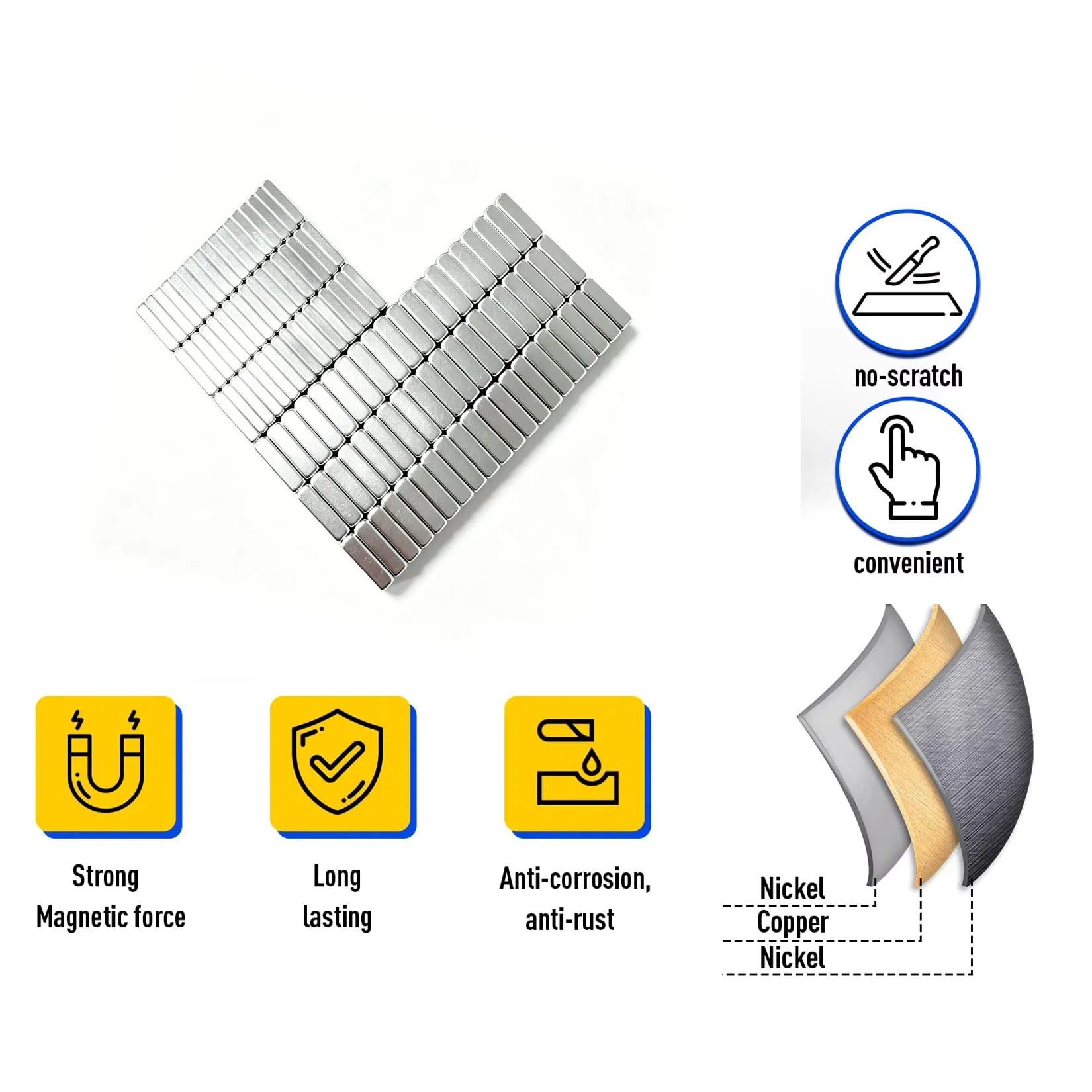 Superstarker Neodym-Magnet, 10/20 mm x 1 mm x 2 mm x 3 mm x 5 mm, N42 NdFeB-Blockmagnet, quadratische Magnete, Kühlschrankaufkleber – Detail 3