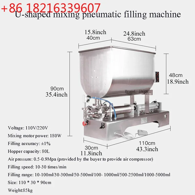 YAO PBOBP Large Hopper Pneumatic Semi-automatic Cream Yogurt Peanut Butter Oil with Stirring Function Hopper Filling Machine