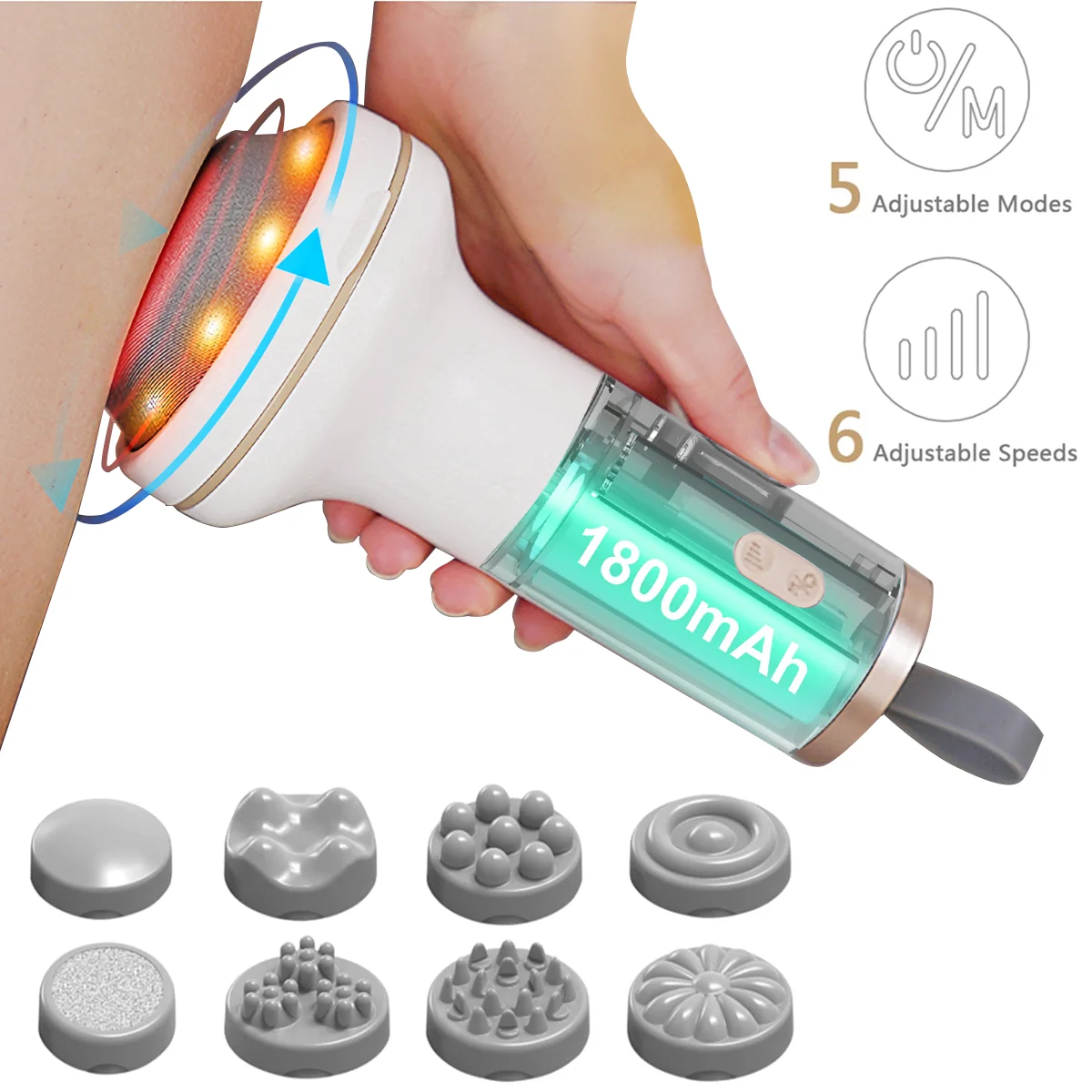 

Handheld Cellulite Remover Massager Electric Slimming Massager Full Body with 8 Heads Used for Muscles Legs Butt Thighs Drain