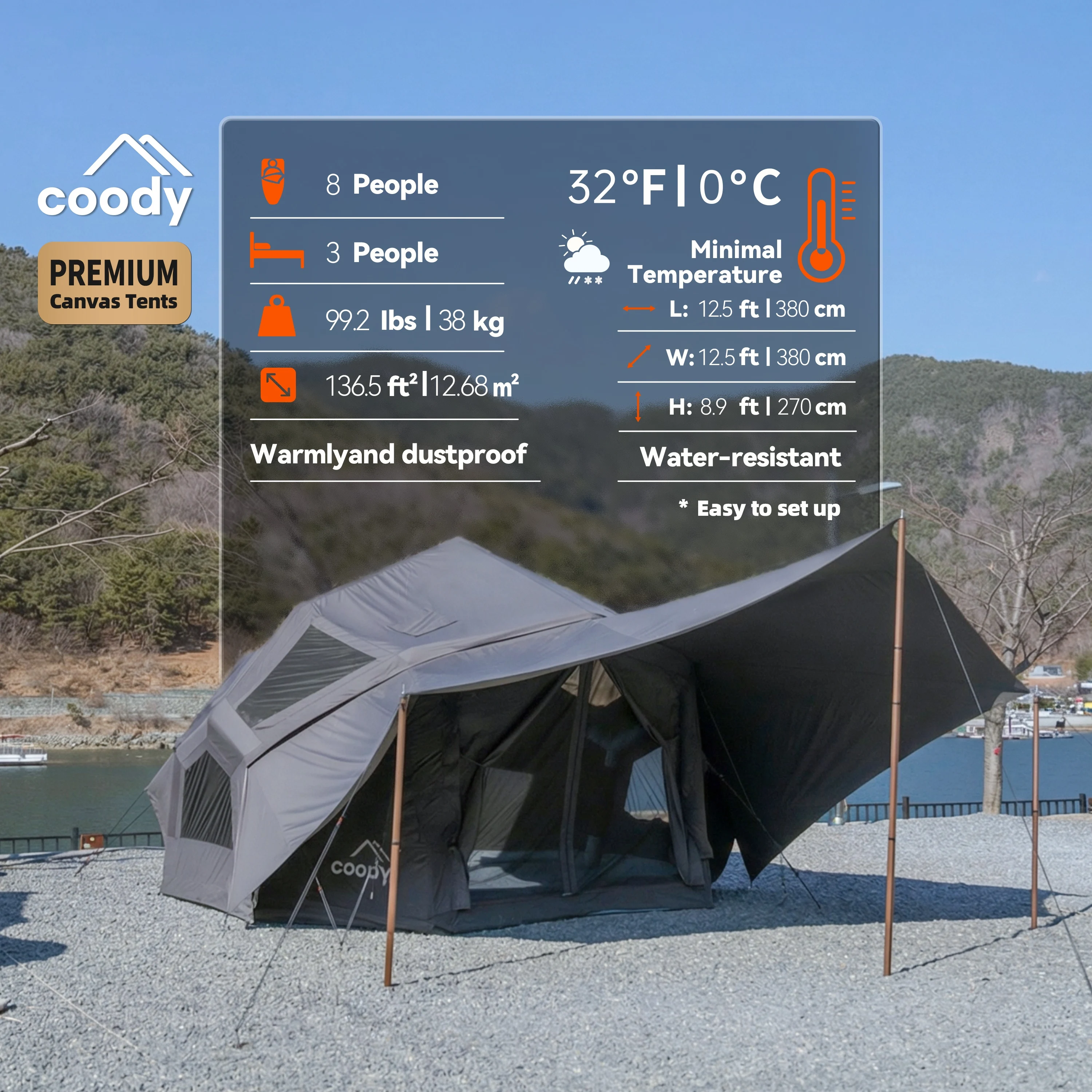 Bestona Air Tent-Gray Waterproof Cotton Luxury Four Season Unique 3-8 Person Outdoor Camping Family Inflatable Tent