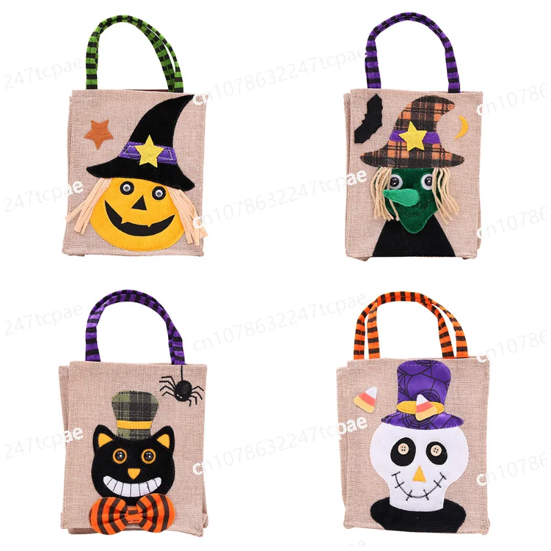 Halloween decorations, creative cartoon pumpkin witch gift bags, children's evening dress-up linen candy bags