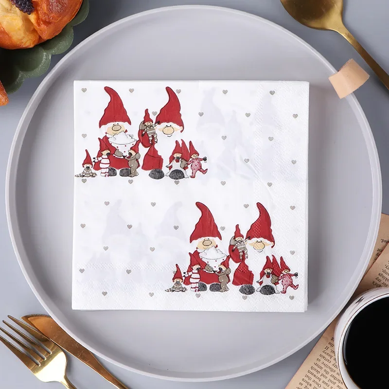 20pcs/Pac 33cm 2-Ply Christmas Snowman Printed Napkins Restaurant Baking Party Decoration Paper Placemats Wholesale Promotions