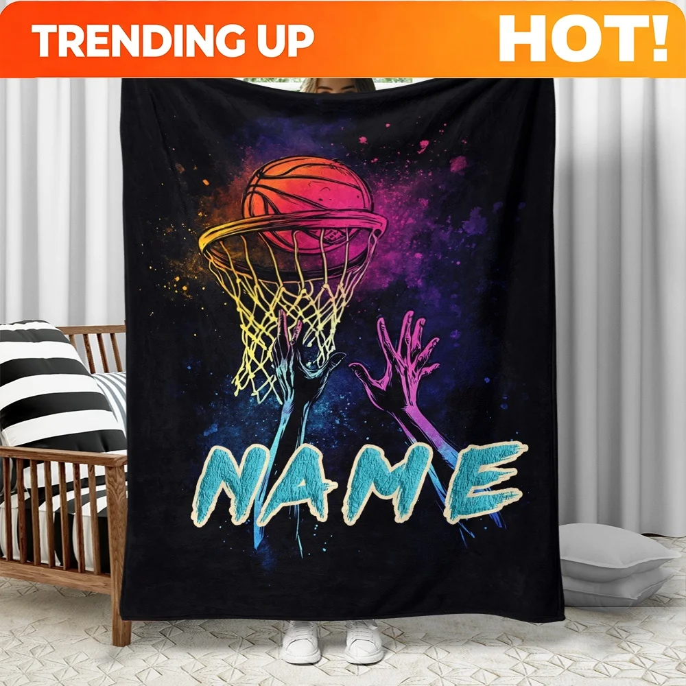 Customize 1pc Custom Name Basketball Shooter Flannel Throw Blanket - Soft Polyester Fiber, Machine Washable, Chunky Knit All-Sea