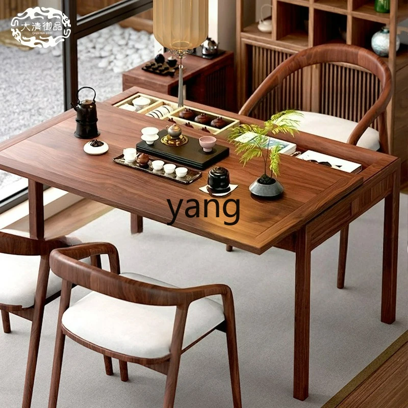 lmm solid wood push-pull tea table new Chinese office negotiation table modern simple living room storage dining table