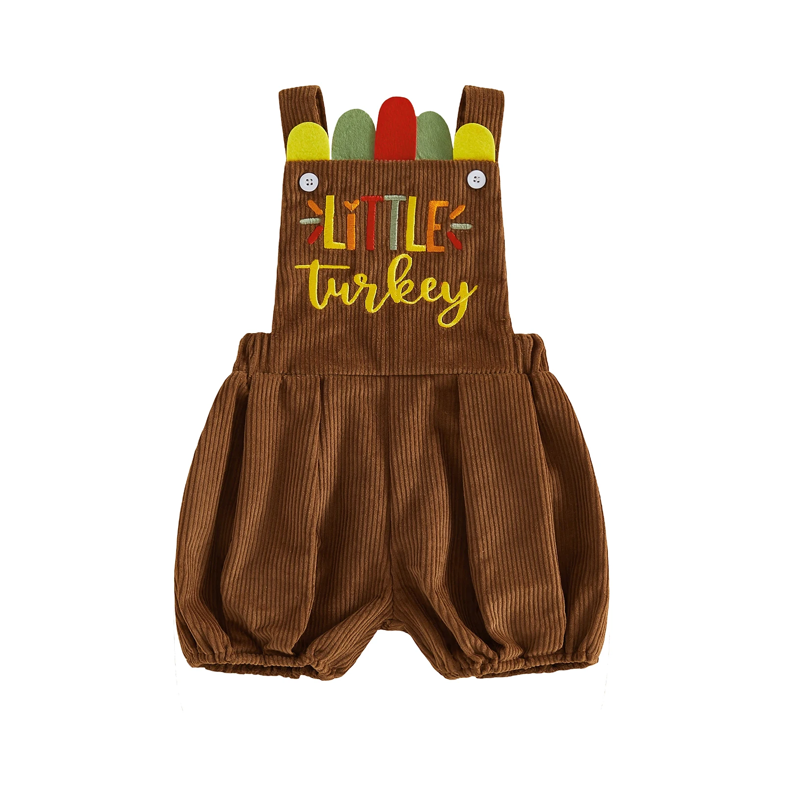 Thanksgiving Boy Turkey Overalls Letter Embroidery Sleeveless Jumpsuit