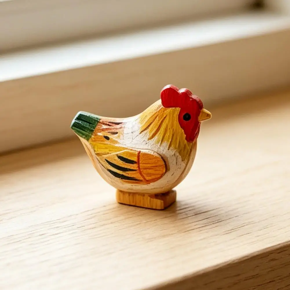 Carving Ornament Chick Hand-Carved Wooden Figurine Mini Desktop Decoration Chick Wood Carving Craft Statue