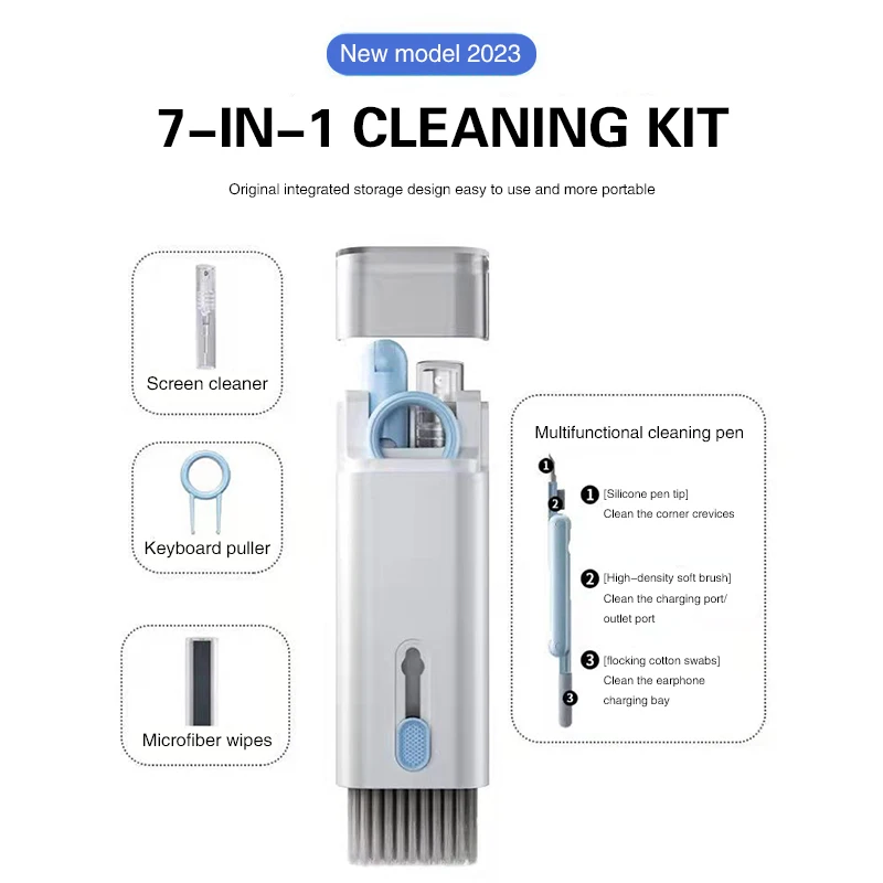 7-In-1 Multi-Functional Computer Keyboard Cleaning Brush Set Bluetooth Earphone Cleaning Dust Cleaning Supplies Key Remover