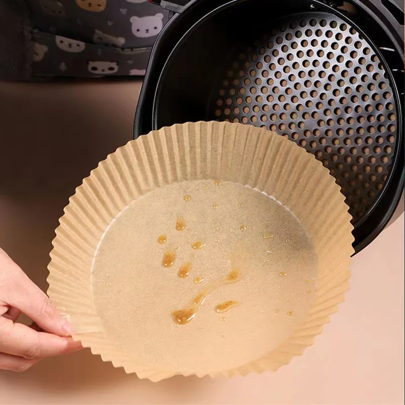 100 Uds. Papel pergamino redondo de 16/20cm, revestimientos para freidora de aire, hojas de papel antiadherentes para hornear, a prueba de grasa para cocinar, horno, microondas