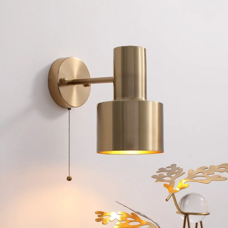 IWHD Home Decor LED Wall Lamp Hallway Bedroom Living Room Pull Chain Switch Modern Bathroom Mirror Light Fixtures Copper Lampara