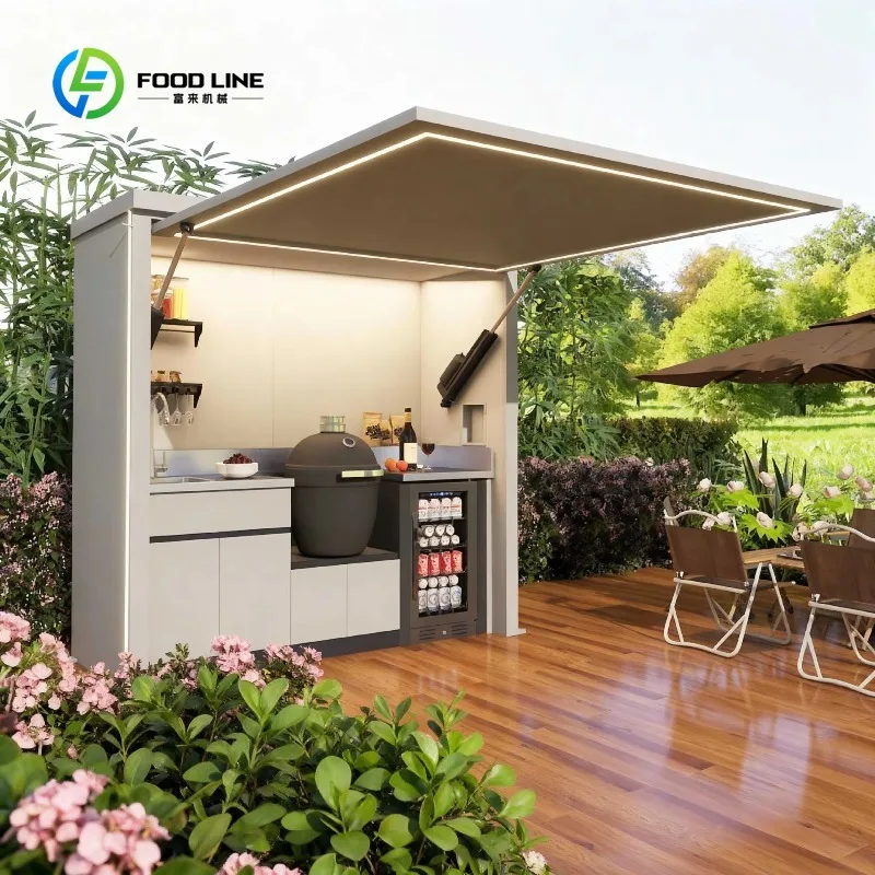 Customized Modular Outdoor Kitchen with LED Canopy 304 Stainless Steel for Patio Backyard BBQ CE Certified
