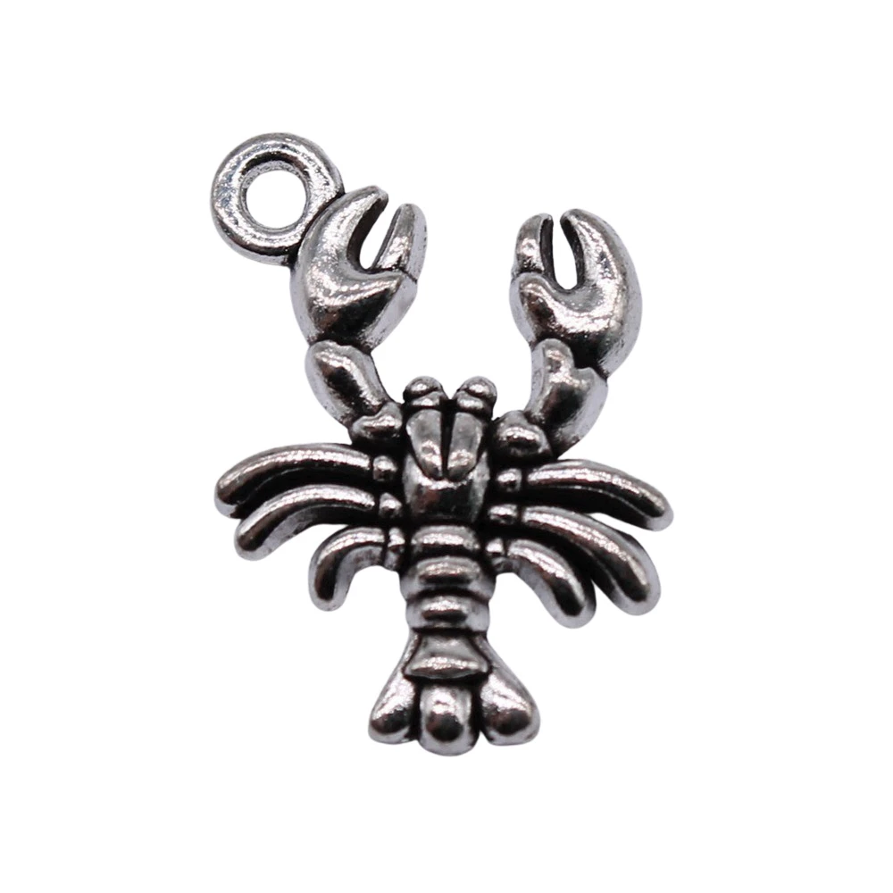 20pcs/lot 19x14mm Shrimp Charms For Jewelry Making Antique Silver Color 0.75x0.55inch