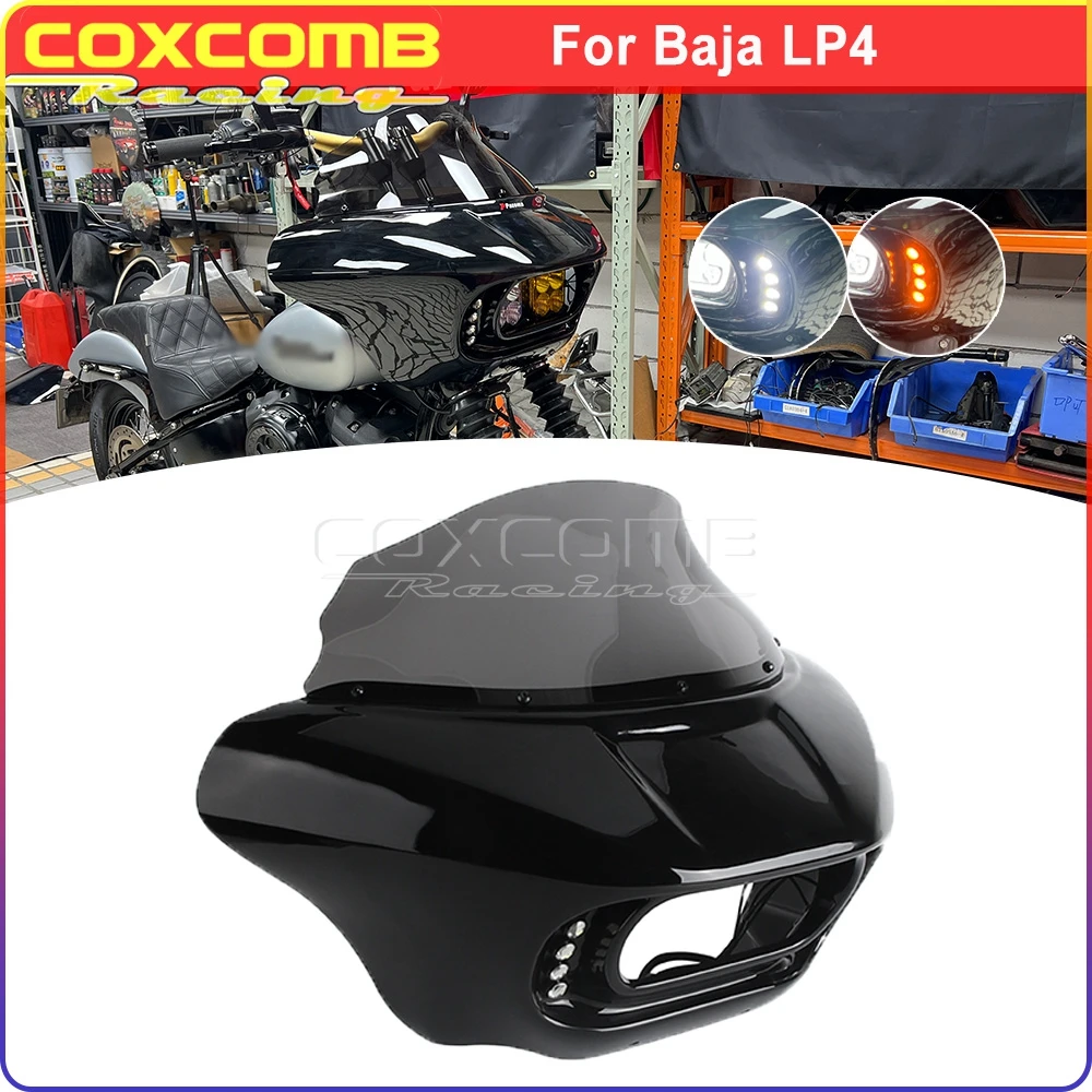 

For Baja LP4 Headlight Fairing For Harley Street Bob FXBB FXBBS Standard FXST Motorcycle Headlamp Cowl Cover w/ LED Turn Signals