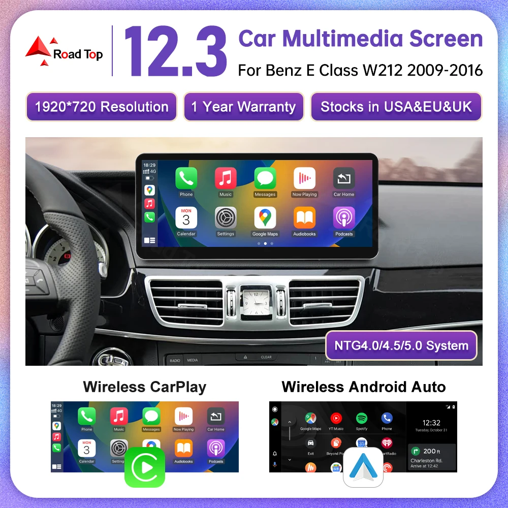 12,3 Zoll Ultra-Dünner Touchscreen für Mercedes Benz E-Klasse W212 Android Auto Wireless CarPlay Autoradio Airplay Mirroring Player