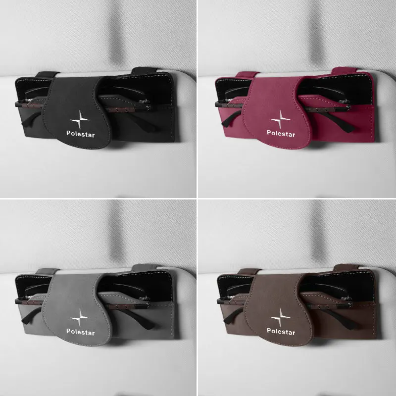 For Polestar 1 2 3 4 5 6 O₂ Visor Storage Box Sunglasses Multi-Function Suede Glasses Clip Case Car Interior Accessories