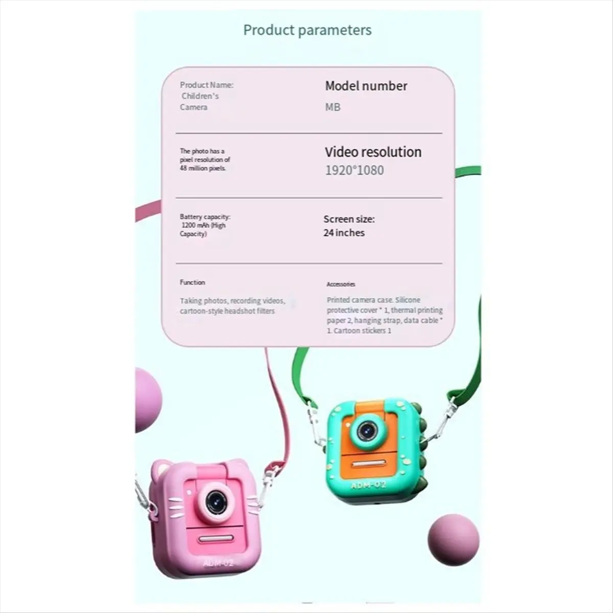 doyme Mini Children Camera 1080P Digital Camera Instant Printing Thermal Printing Camera MP3 32G Memory Card Video Pink